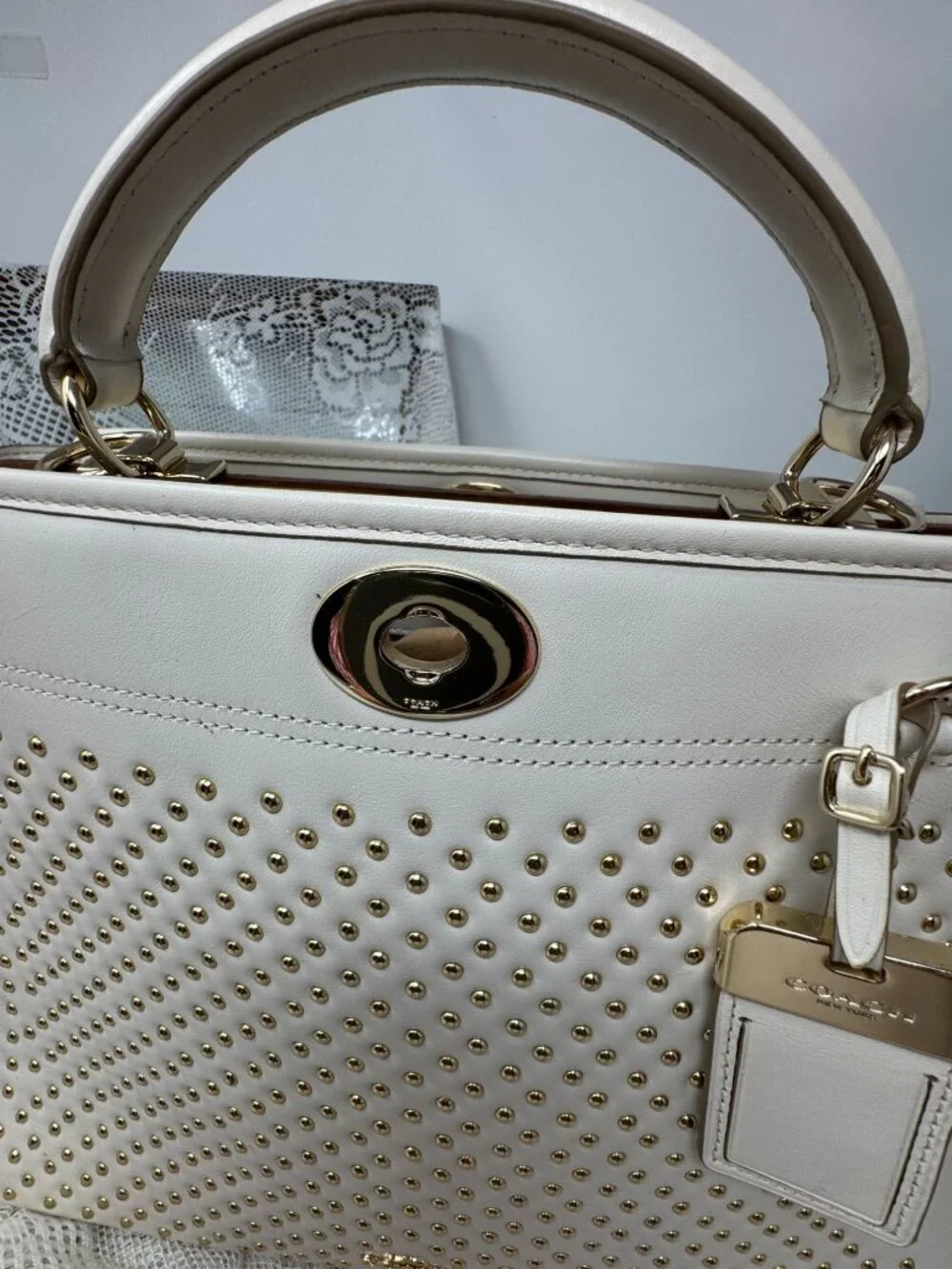 Coach Gramercy Studded Satchel  Color Chalk